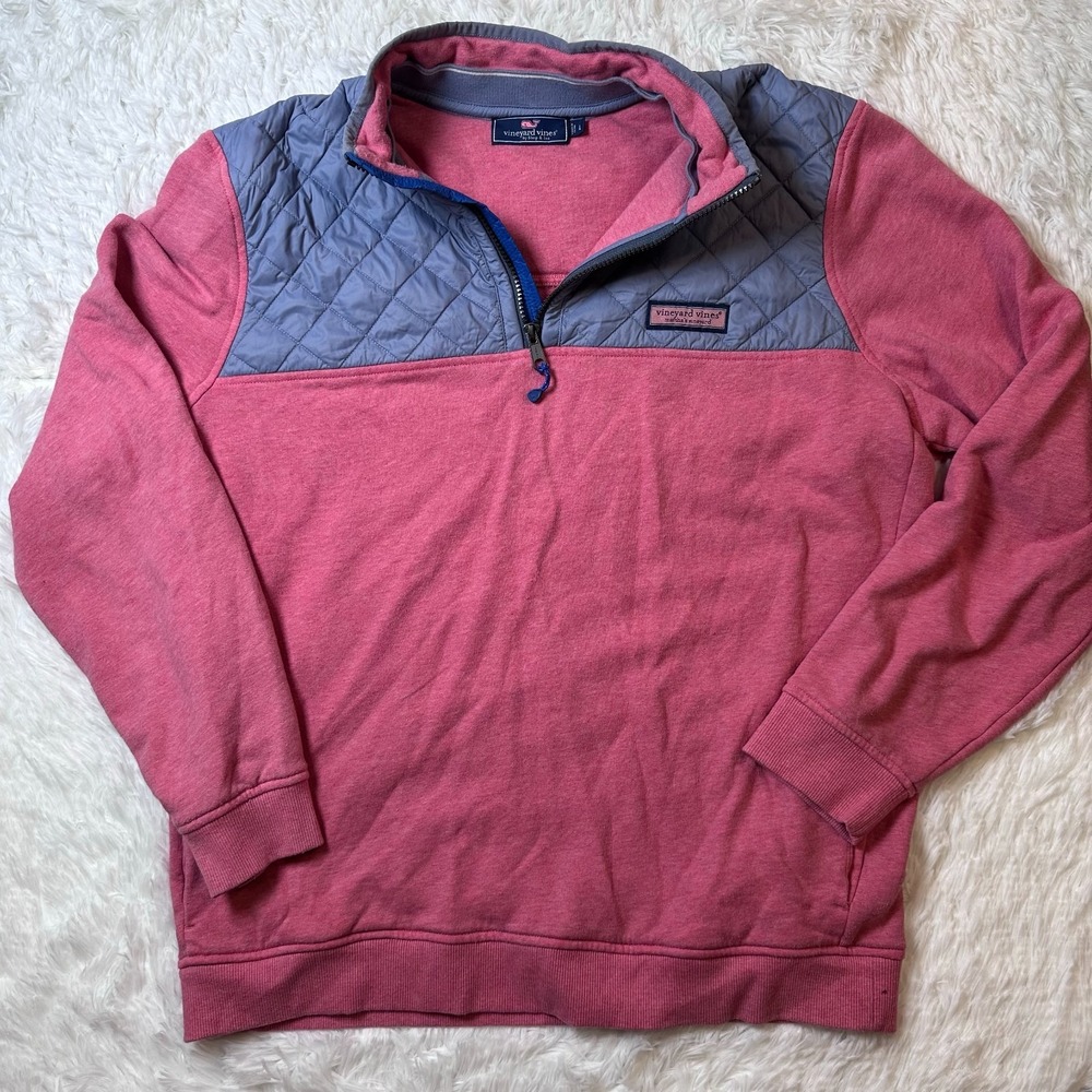 Vineyard Vines Quilted Shep Shirt Sweatshirt Pink Blue Pullover Mens Large L
